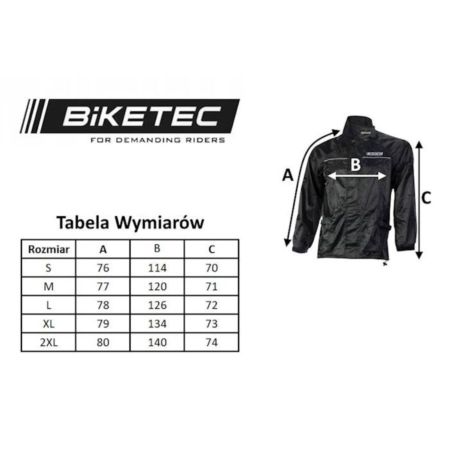 Kurtka przeciwdeszczowa BIKETEC czarny 2xl