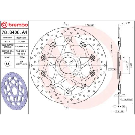 Tarcza hamulcowa BREMBO ORO DUCATI MONSTER 1200