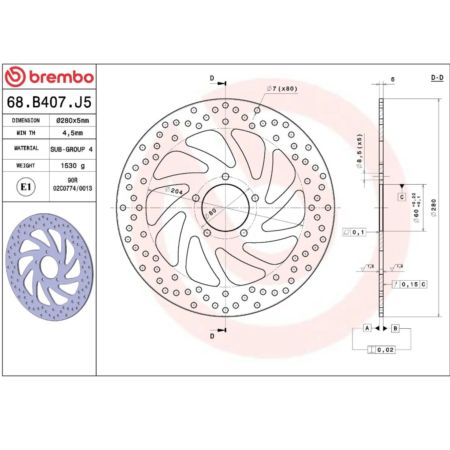Tarcza hamulcowa BREMBO ORO PIAGGIO X10 125 I.E.