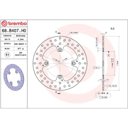Tarcza hamulcowa BREMBO ORO DUCATI HYPERMOTARD 796